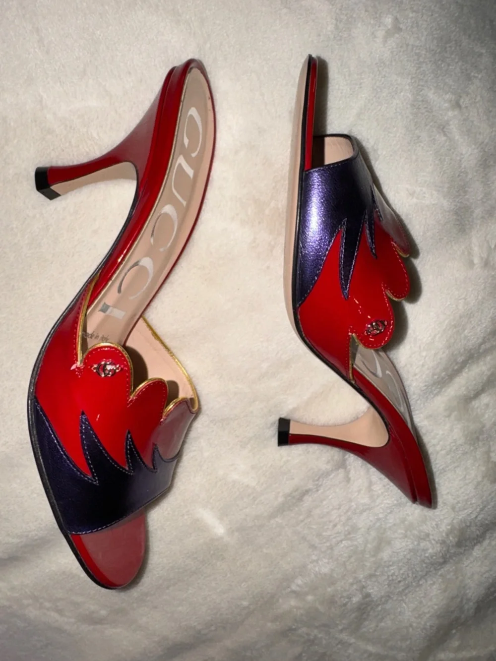 Gucci Red and Purple Patent Leather with gold trim Flame Mules - Picture 6 of 8